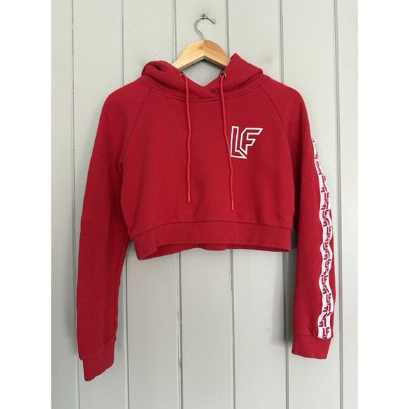 LF The Brand Hoodie Sweatshirt S Small Red Cropped Hooded Logo - Picture 1 of 5
